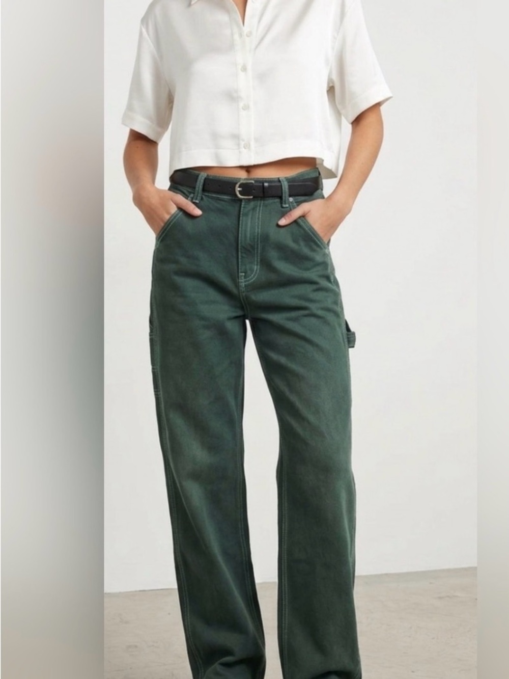 NWOT!! PacSun 90s Boyfriend Carpenter Pants Forest Green Contrast Stitch Size 28